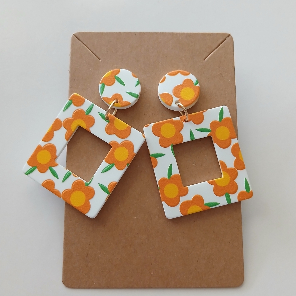 Fashion Jewelry Orange Floral Earrings